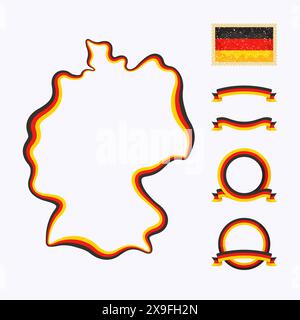 Schema della Germania. Il bordo è contrassegnato con un nastro nei colori nazionali. La confezione contiene un timbro con flag e cornici. Il file è stato creato con Illustrazione Vettoriale