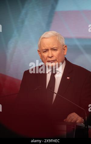 Varsavia, Provincia di Mazoviano, Polonia. 31 maggio 2024. Jaroslaw Kaczynski, presidente del partito di opposizione per la legge e la giustizia ed ex vice primo ministro del governo di destra unita, durante una conferenza presso la sede del partito per la giustizia e la legge a Varsavia. (Credit Image: © Maciek Jazwiecki/ZUMA Press Wire) SOLO PER USO EDITORIALE! Non per USO commerciale! Foto Stock