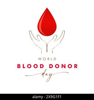 Modello banner pubblicitario World Blood Donor Day. Concetto di poster sui social media. Goccia di sangue 3D. Design del logo medico. Elementi isolati. Icona Web. P Illustrazione Vettoriale