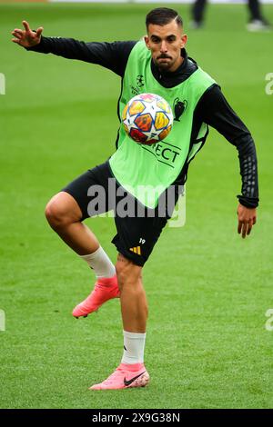 Londra, Regno Unito. 31 maggio 2024. Jose Luis Sanmartin Mato Joselu del Real Madrid CF durante una sessione di allenamento il giorno prima della finale di Champions League 2023/2024 tra il Borussia Dortmund e il Real Madrid CF allo stadio Wembley di Londra (Inghilterra), 31 maggio 2024. Crediti: Insidefoto di andrea staccioli/Alamy Live News Foto Stock