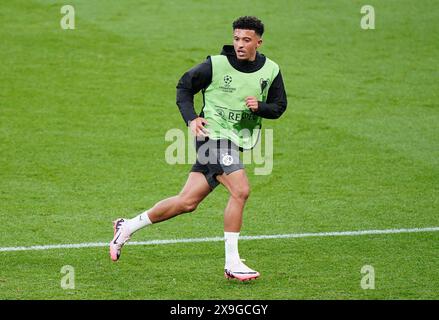 Jaydon Sancho del Borussia Dortmund durante una sessione di allenamento allo stadio Wembley di Londra, in vista della finale di Champions League di sabato 1 giugno. Data foto: Venerdì 31 maggio 2024. Foto Stock