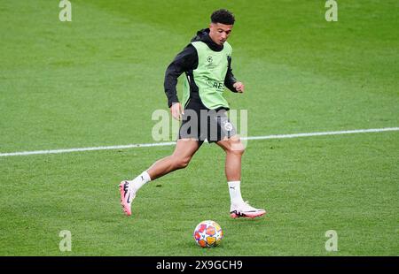 Jaydon Sancho del Borussia Dortmund durante una sessione di allenamento allo stadio Wembley di Londra, in vista della finale di Champions League di sabato 1 giugno. Data foto: Venerdì 31 maggio 2024. Foto Stock