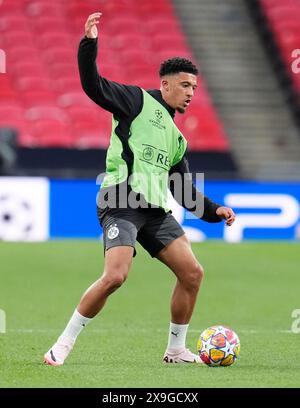 Jaydon Sancho del Borussia Dortmund durante una sessione di allenamento allo stadio Wembley di Londra, in vista della finale di Champions League di sabato 1 giugno. Data foto: Venerdì 31 maggio 2024. Foto Stock