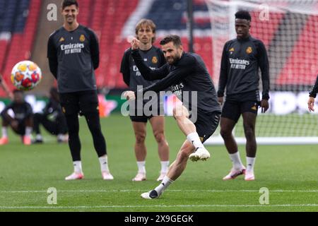 Nacho Fernandez (Real Madrid) durante una sessione di allenamento aperta il giorno prima della finale di UEFA Champions League tra il Borussia Dortmund e il Real Madrid allo Stadio di Wembley, Londra, venerdì 31 maggio 2024. (Foto: Pat Isaacs | mi News) crediti: MI News & Sport /Alamy Live News Foto Stock