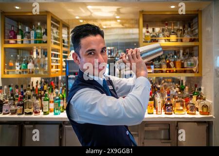 Cocktail bar nel bar all'interno del Silversea Endeavor sulla costa della Groenlandia Foto Stock