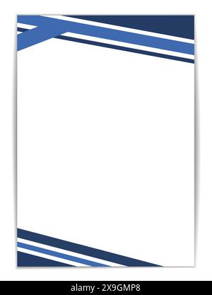 Modello di design per mockup in carta A4 ideale per le fatture. Ha un layout pulito con strisce diagonali blu e bianche sui bordi superiore e inferiore, fornendo Illustrazione Vettoriale