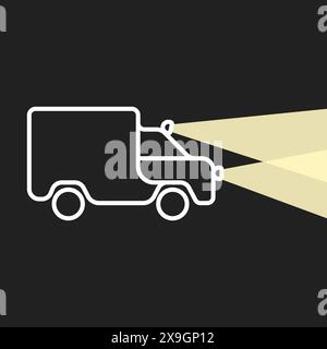 Una vnatazhivka bianca su sfondo nero è illuminata. Simbolo della luce dell'auto. Logo concept per il servizio di consegna. Illustrazione vettoriale. Illustrazione Vettoriale