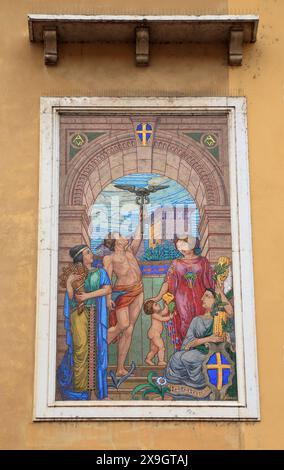 Decorazione murale a mosaico, Mantova, Mantova Italia. Someda De Marco Carlo, 1927 anni Foto Stock