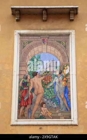 Decorazione murale a mosaico, Mantova, Mantova Italia. Someda De Marco Carlo, 1927 anni Foto Stock