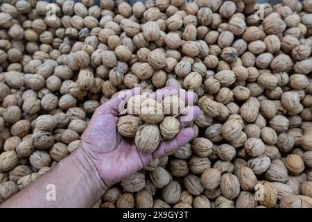 Noci vendute al mercato. Foto Stock
