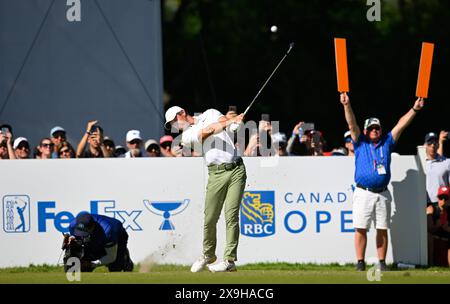 Toronto, Ontario, Canada. 31 maggio 2024. RORY MCILROY dell'Irlanda del Nord batte il suo tee shot durante il secondo round del RBC Canadian Open 2024 all'Hamilton Golf and Country Club. McElroy ha concluso il round con un 72 (Credit Image: © Jeff Vogan/ZUMA Press Wire) SOLO PER USO EDITORIALE! Non per USO commerciale! Foto Stock