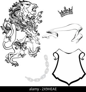 illustrazione del set di raccolta di leoni araldici in formato vettoriale Illustrazione Vettoriale