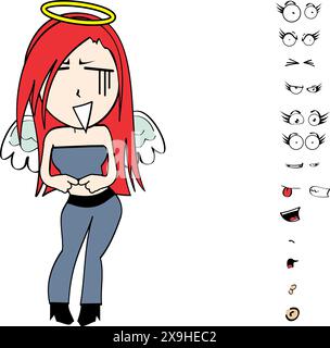 collezione di cartoni animati angel girl expressions in formato vettoriale Illustrazione Vettoriale