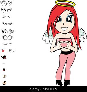 collezione di cartoni animati angel girl expressions in formato vettoriale Illustrazione Vettoriale