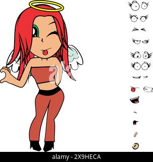 collezione di cartoni animati angel girl expressions in formato vettoriale Illustrazione Vettoriale