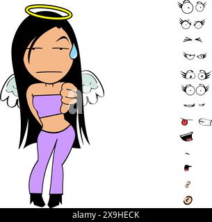 collezione di cartoni animati angel girl expressions in formato vettoriale Illustrazione Vettoriale