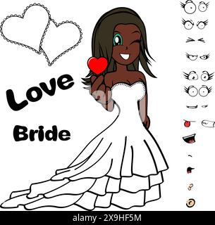 divertente e giovane sposa cartoni animati heart hand expressions in formato vettoriale Illustrazione Vettoriale