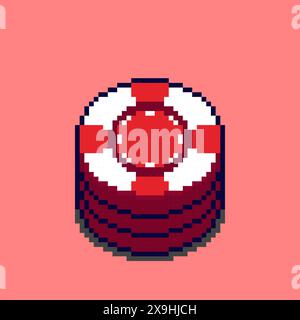 Illustrazione vettoriale di Chip Casino con Pixel Art Design, perfetta per i design a tema delle risorse di gioco Illustrazione Vettoriale