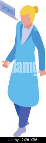 Illustrazione isometrica stilizzata di una donna professionista che cammina con sicurezza mentre tiene in mano un tablet Illustrazione Vettoriale