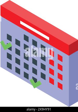 design isometrico 3d di un calendario stilizzato con date contrassegnate, adatto per il web e la stampa Illustrazione Vettoriale