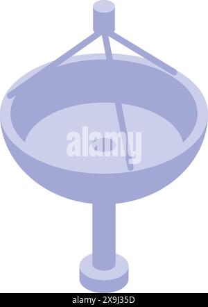 Illustrazione isometrica minimalista di una parabola satellitare viola, adatta per concetti di telecomunicazione Illustrazione Vettoriale