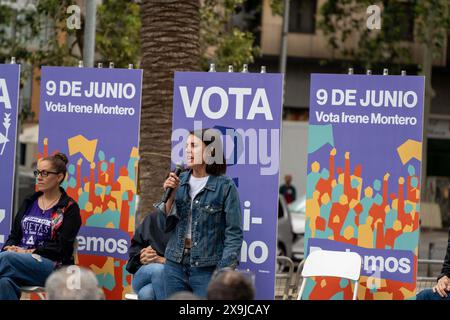 L'evento centrale della campagna elettorale di "Podemos” in Catalogna, con la presenza dell'ex ministro Irene Montero e candidato alle elezioni europee, tra gli altri, il deputato Ione Belarra, ha chiesto la fine del conflitto a Gaza e ha ripetutamente etichettato Netanyahu come genocida e fascista. Hanno anche difeso la lotta contro i partiti europei di estrema destra. Acto Central de campa–a de 'Podemos' en Catalu–a, con la presencia de la exministra Irene Montero y candidata a las elecciones europeas, la diputada Ione Belarra, entre otros, ha reclamado el fin del conflicto en Gaza, y ha calificado Varias Foto Stock