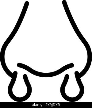 Disegno semplice e minimalista del naso del cartone animato in stile line art in bianco e nero per la grafica vettoriale della parte del corpo umano e l'icona del simbolo olfattivo Illustrazione Vettoriale