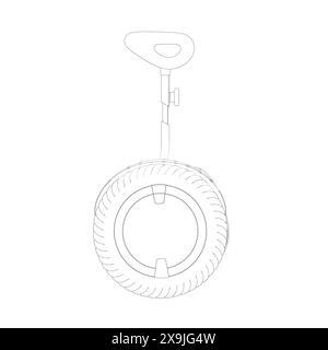 Illustrazione vettoriale Contour Gyroscooter mini segway. Trasporto in segway elettrico intelligente e privato, veicolo ecologico moderno con batteria e TW Illustrazione Vettoriale