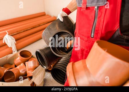 Tubi in PVC per idraulici Foto Stock