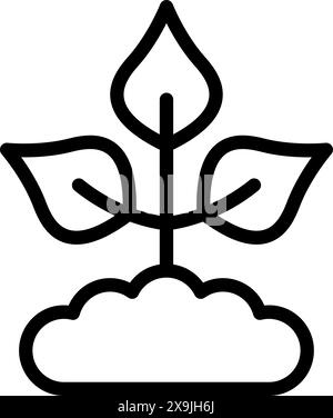 Illustrazione vettoriale di una piantina che emerge dal suolo, raffigurata come un'icona a forma di linea Illustrazione Vettoriale