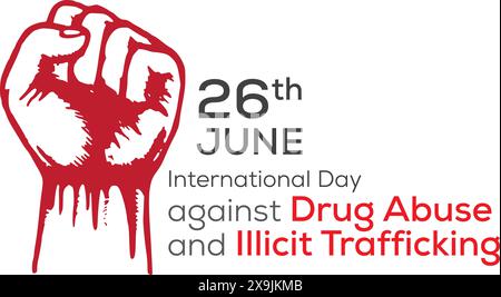Giugno 26 giornata Internazionale contro l'abuso di droga tipografia lettering su sfondo nero. Vettore mondiale della giornata antidroga Illustrazione Vettoriale