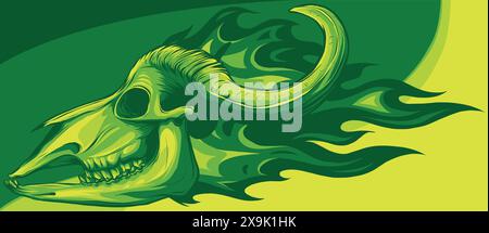 illustrazione vettoriale di cranio di mucca con fiamme Illustrazione Vettoriale