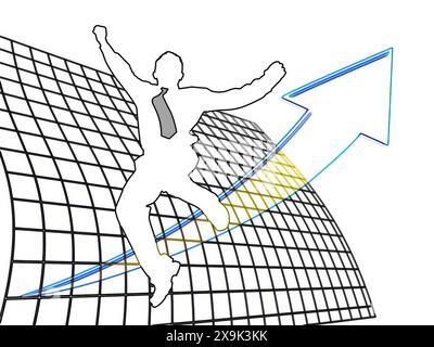 Illustrazione di un uomo che salta man mano che gli investimenti aumentano Foto Stock