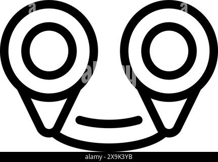 Giocosa icona di line art raffigurante una faccia sorridente con due spille di posizionamento come occhi Illustrazione Vettoriale