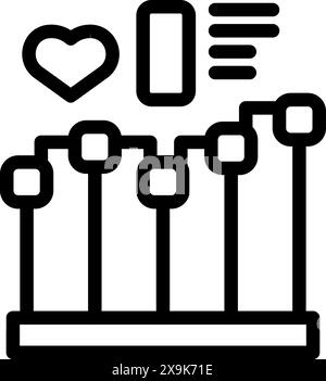 Icona del concetto di misuratore Love con barra di avanzamento del cuore e illustrazione vettoriale dello stato della relazione. Design grafico semplice in bianco e nero per un'interfaccia utente minimalista Illustrazione Vettoriale