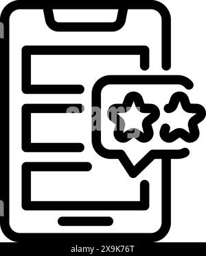 Icona grafica a linee che mostra una clipboard con un modulo di feedback e una valutazione a stelle Illustrazione Vettoriale