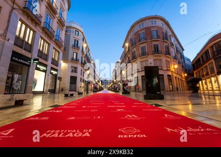 Malaga Film Festival, Festival de Málaga, un evento di Red carpet a Málaga, Spagna, con film in lingua spagnola. Paesaggio urbano di Malaga con via Larios. Foto Stock