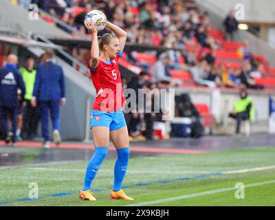 Praga, Cechia. 31 maggio 2024. Gabriela Slajsova (5) della Cechia nella foto di una partita tra le squadre nazionali ceche e belghe, chiamata le fiamme rosse, nella terza giornata di partita del girone A2 nella fase di campionato della UEFA Women's European Qualifiers 2023-24, venerdì 31 maggio 2024 a Praga, in Cechia. Crediti: Sportpix/Alamy Live News Foto Stock