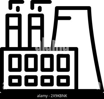 Illustrazione vettoriale dell'icona di una fabbrica industriale in semplice stile line art con design minimalista in bianco e nero. Rappresenta la produzione. Produzione Illustrazione Vettoriale