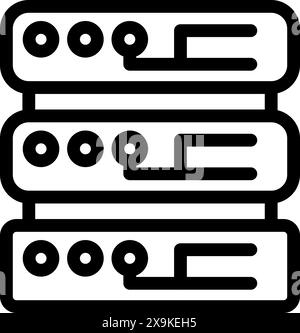 Icona a linee in bianco e nero raffigurante più rack server per concetti tecnici e di rete Illustrazione Vettoriale