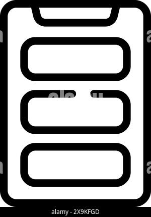 Icona a forma di linea semplice che rappresenta la batteria di uno smartphone con livelli di carica su sfondo bianco Illustrazione Vettoriale
