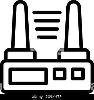 Icona vettoriale di un walkietalkie a doppia antenna in un design semplice in bianco e nero Illustrazione Vettoriale