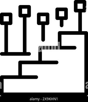 Illustrazione dell'icona vettoriale in bianco e nero che rappresenta un grafico a barre con punti dati per l'analisi Illustrazione Vettoriale
