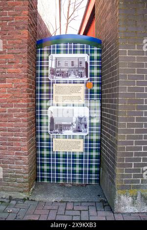 Cartelli che mostrano la storia dell'edificio Oak Manor nel centro di Antigonish, nuova Scozia, Canada Foto Stock