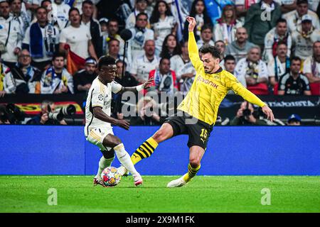 Londra, Regno Unito. 1 giugno 2024. Vinicius Junior (Real Madrid, #07), Mats Hummels (Borussia Dortmund, #15) ENG, Borussia Dortmund vs. Real Madrid, Fussball, Champions League, finale, Saison 2023/2024, 01.06.2024 foto Credit: Eibner-Pressefoto/Alamy Live News Foto Stock
