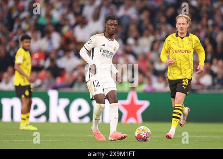 Wembley Stadium, Londra, sabato 1 giugno 2024. Eduardo Camavinga (Real Madrid) durante la finale di UEFA Champions League tra Borussia Dortmund e Real Madrid allo Stadio di Wembley, Londra, sabato 1 giugno 2024. (Foto: Pat Isaacs | mi News) crediti: MI News & Sport /Alamy Live News Foto Stock