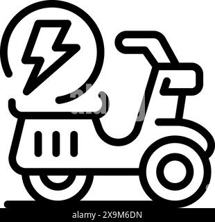 Icona di una semplice line art di uno scooter elettrico che rappresenta un mezzo di trasporto ecocompatibile Illustrazione Vettoriale