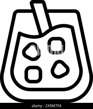Illustrazione dell'icona del tè boba bianco e nero disegnata a mano con perle di tapioca a bolle. Latte. Paglia. Tazza. Simbolo del design grafico personalizzabile in un ambiente trendy. Hipster Illustrazione Vettoriale