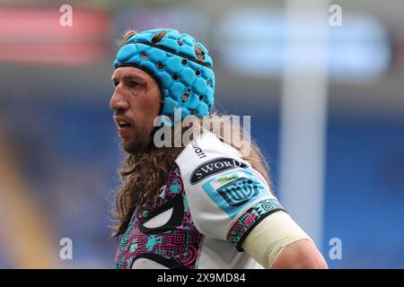 Cardiff, Regno Unito. 1 giugno 2024. Justin Tipuric degli Ospreys guarda avanti. United Rugby Championship, Cardiff Rugby contro Ospreys, giorno del giudizio al Cardiff City Stadium di Cardiff, Galles del Sud, sabato 1 giugno 2024. foto di Andrew Orchard/Alamy Live news Foto Stock