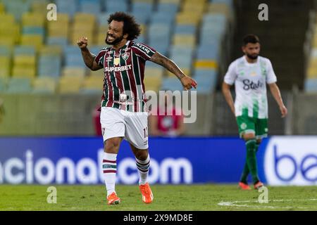 RIO DE JANEIRO, BRASILE - 01 GIUGNO: MARCELO di Fluminense festeggia dopo aver segnato il primo gol della squadra durante la partita tra Fluminense e Juventude come parte di Brasileirao 2024 allo stadio Maracana il 1 giugno 2024 a Rio de Janeiro, Brasile. Foto Stock